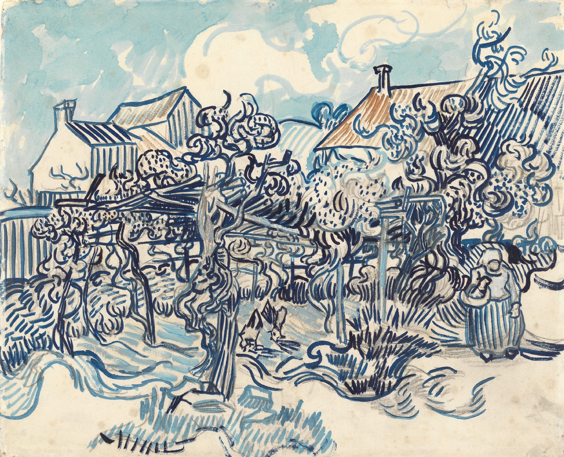 Oude wijngaard met boerin Vincent van Gogh (1853 - 1890), Auvers-sur-Oise, mei 1890