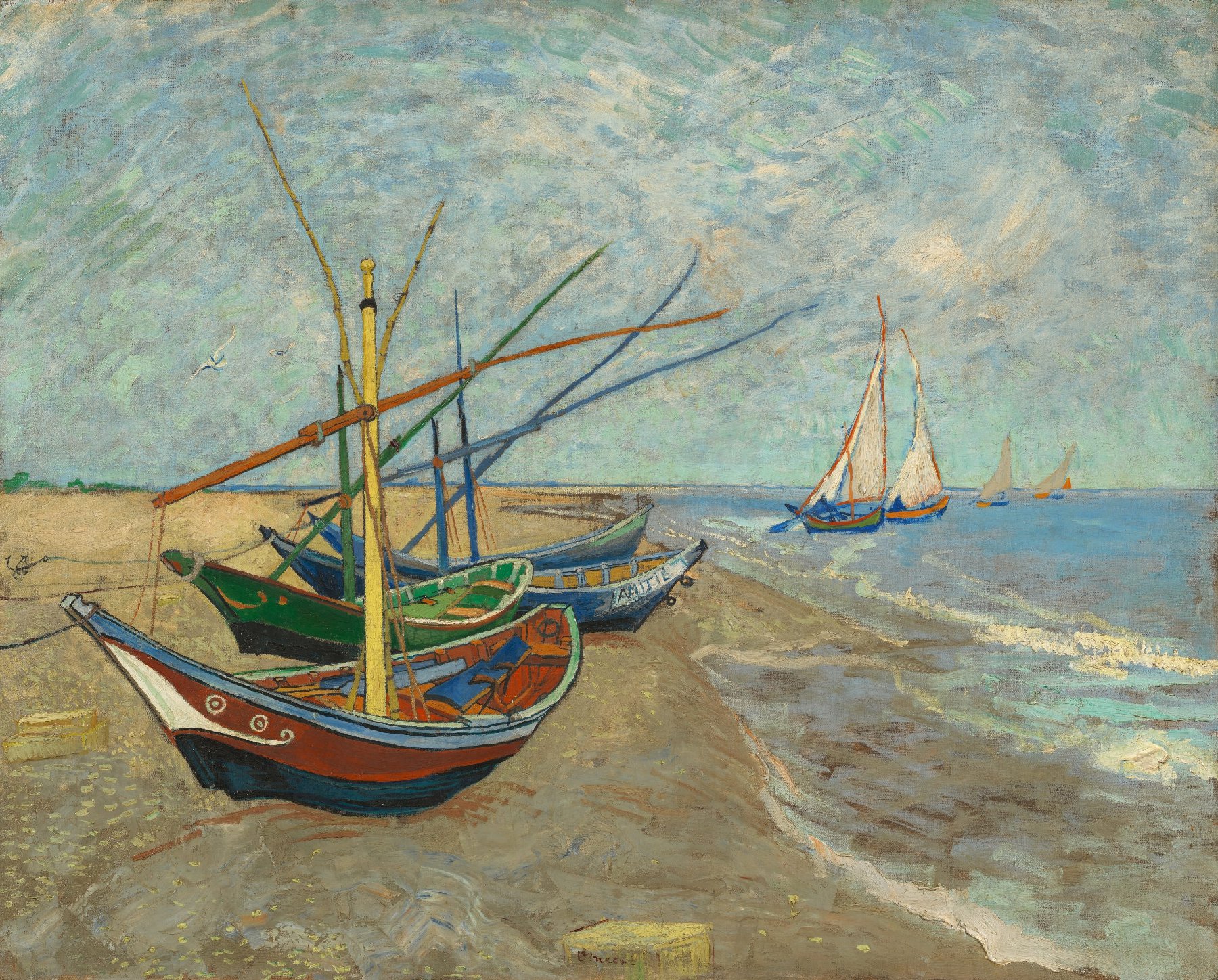 Vissersboten op het strand van Les Saintes-Maries-de-la-Mer Vincent van Gogh (1853 - 1890), Arles, juni 1888